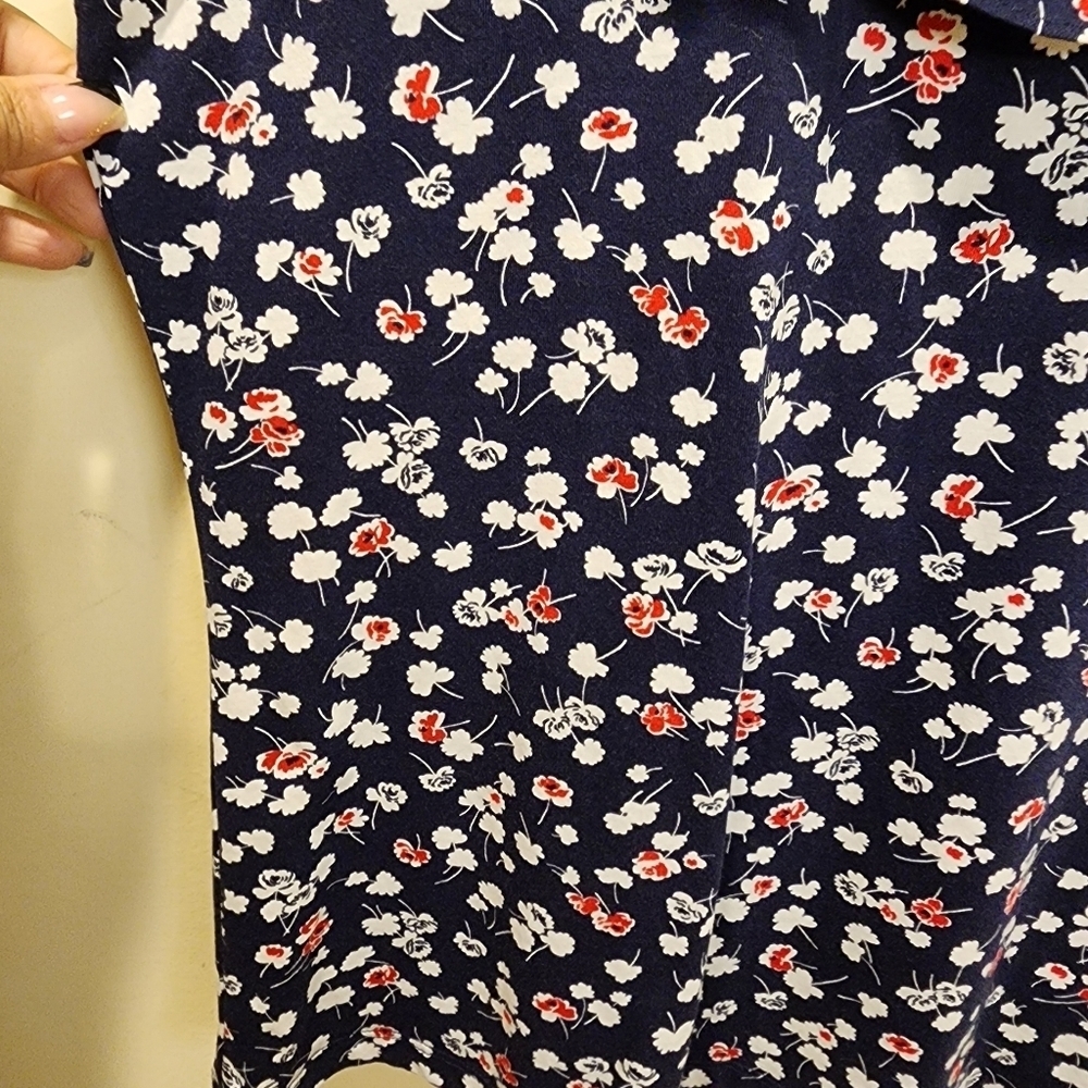 Chaps navy floral ruffled neck sleeveless 100% cotton size PL - Picture 5 of 9